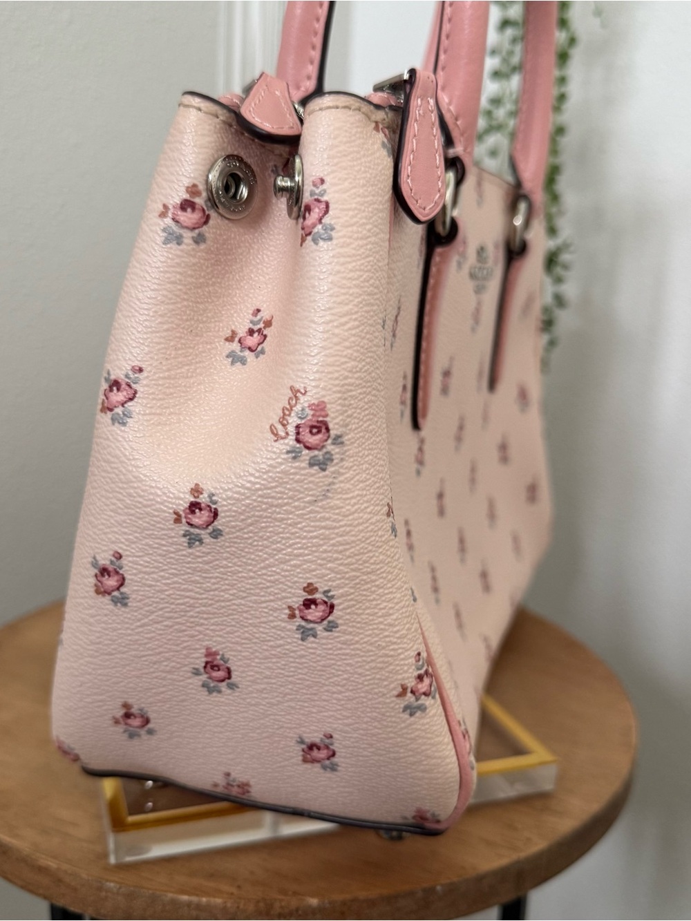 Coach Pink Floral Mini Surrey Carryall with Top Handles and crossbody strap - Picture 5 of 10